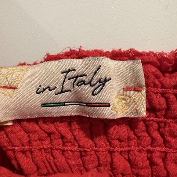 Made in Italy Dress Womens Medium Red Eyelet Smocked Tiered Maxi Sundress - Picture 2 of 12